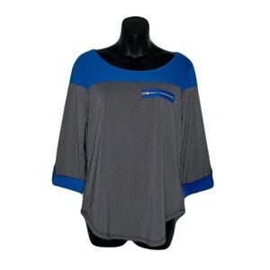 Ashley Blue Women's Black and White Top with Blue Chiffon Accents